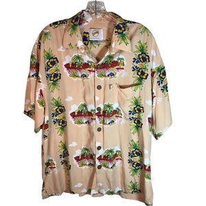 Kahalasuns Hawaiian shirt men M floral colorful rayon short sleeve hula girl